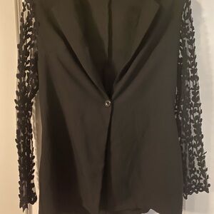Black Pretty Little Thing Blazer with Lace Sleeves size 8